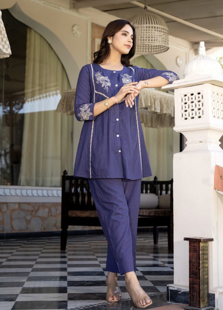 Women’s Jikra Jaipur Floral Embroidered Ruby Co-ord set