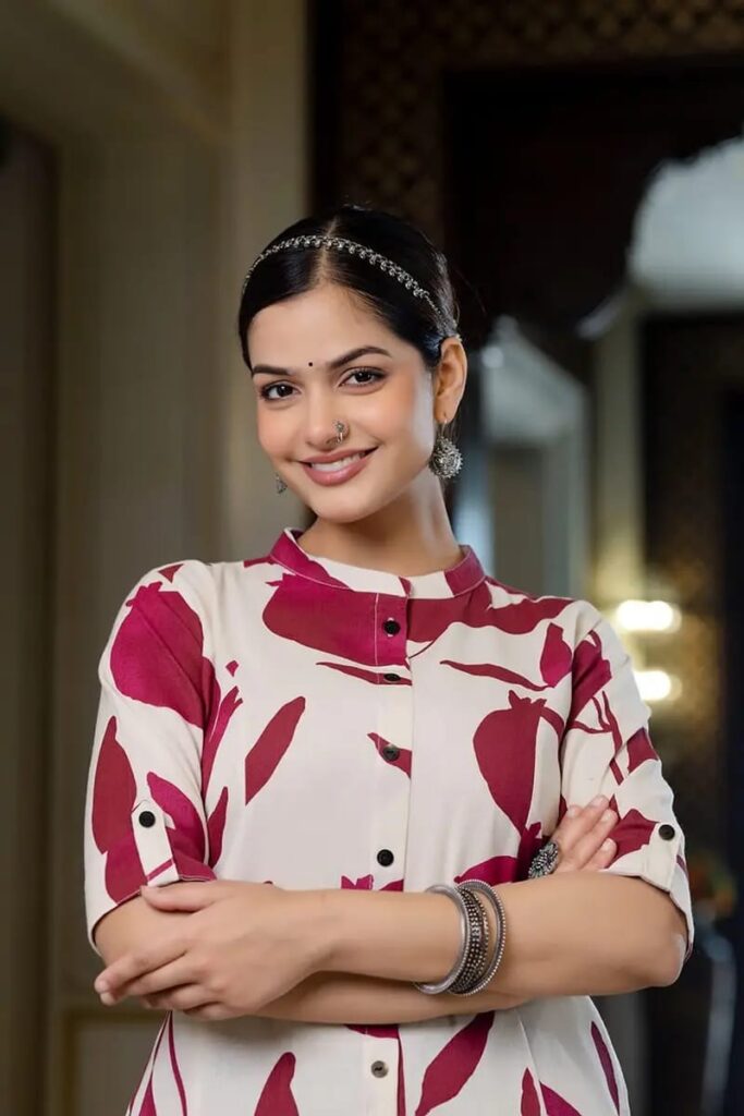 JIKRA JAIPUR Women’s Leafy Printed Rayon Kurti with Palazzo Set