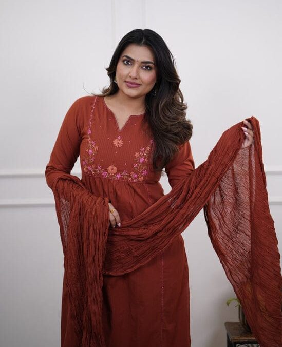 JIKRA JAIPUR Women’s Elegant Embroidered Cotton Kurta Pant Set With Dupatta